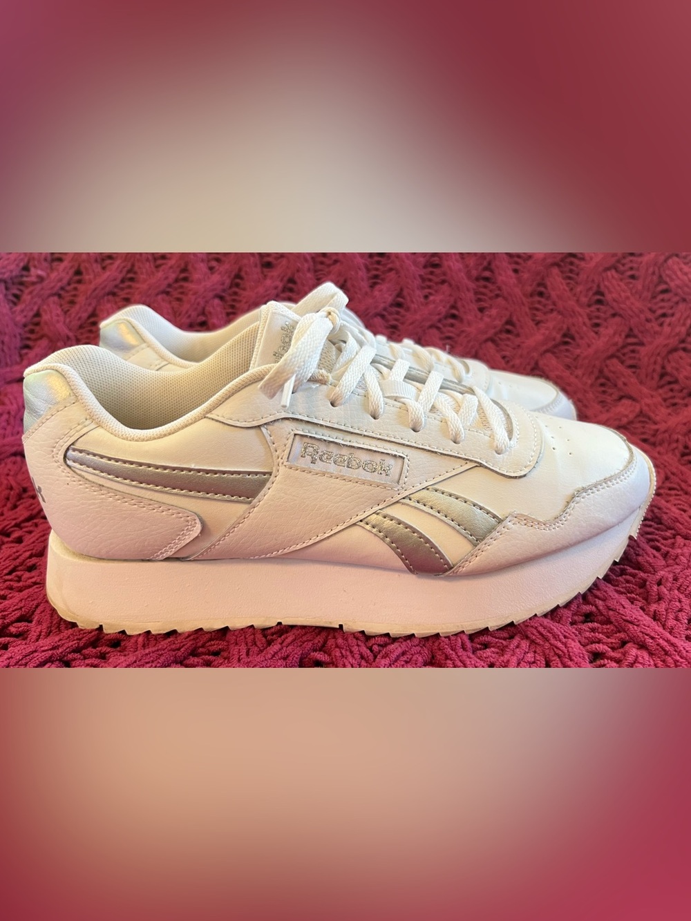 Reebok Glide Ripple Double Platform Sneakers White Silver Women's 8.5